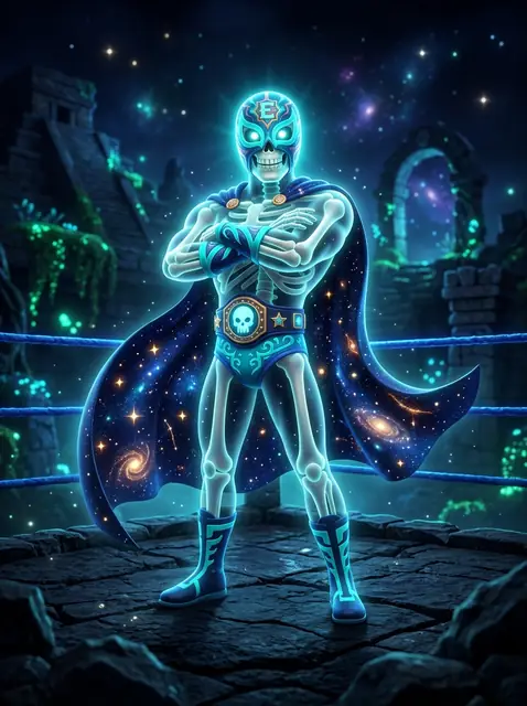 El Espectro, the glowing skeletal luchador mascot